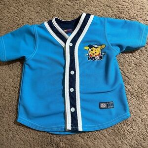 Disney Y2K Boys Size 18 Mo. Winnie The Pooh Baseball Jersey Blue Button Up Read